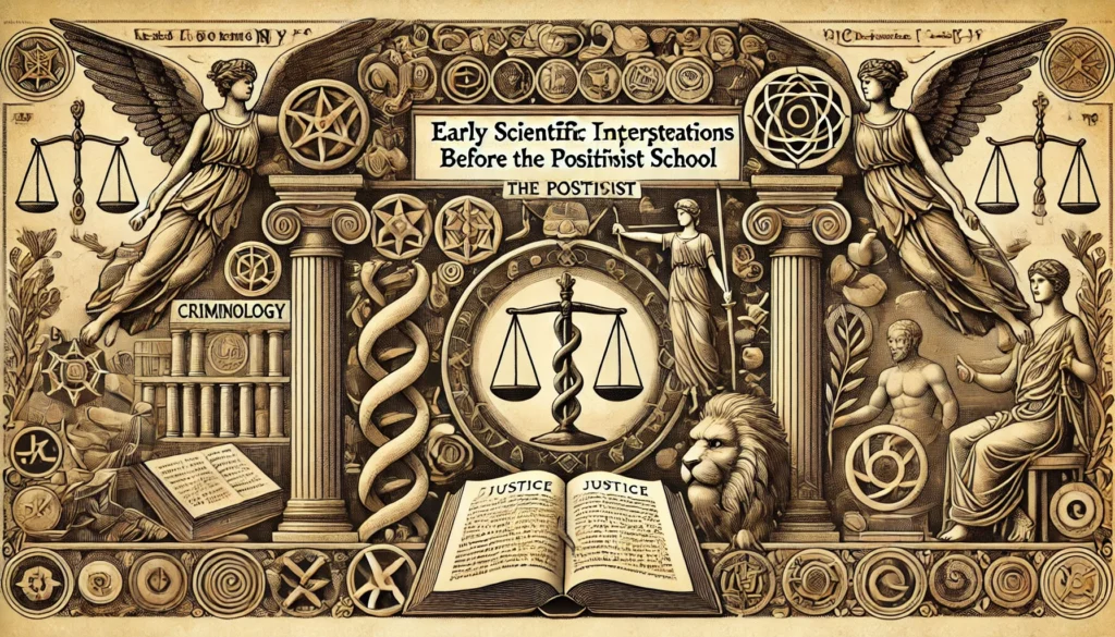 Illustration depicting early scientific interpretations of criminology before the Positivist School.