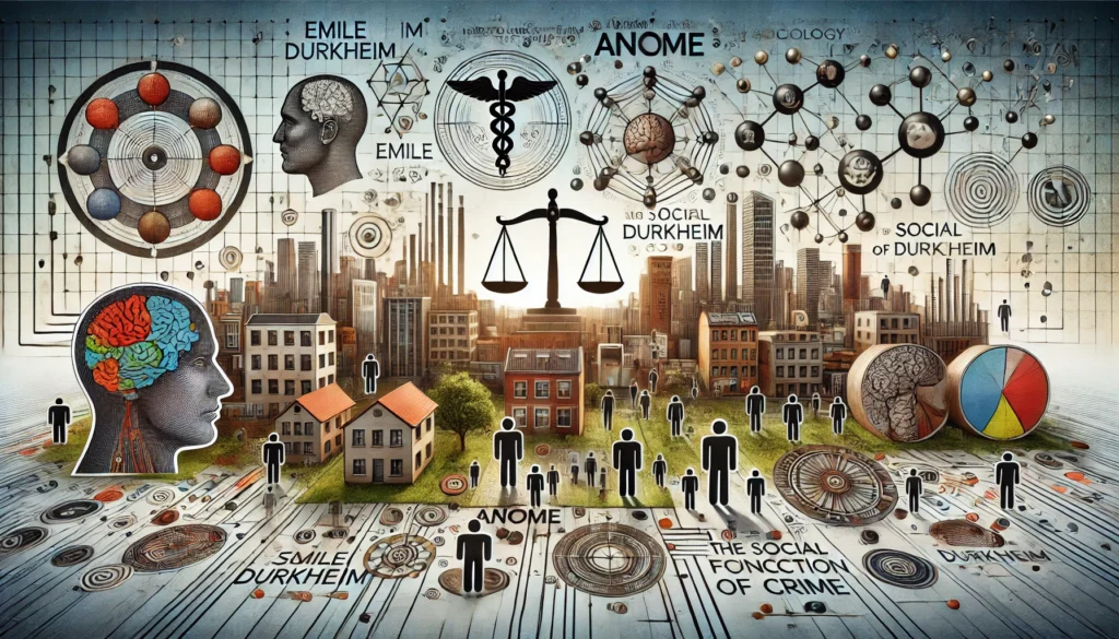 Illustration of Émile Durkheim's theory of anomie and its impact on criminology.