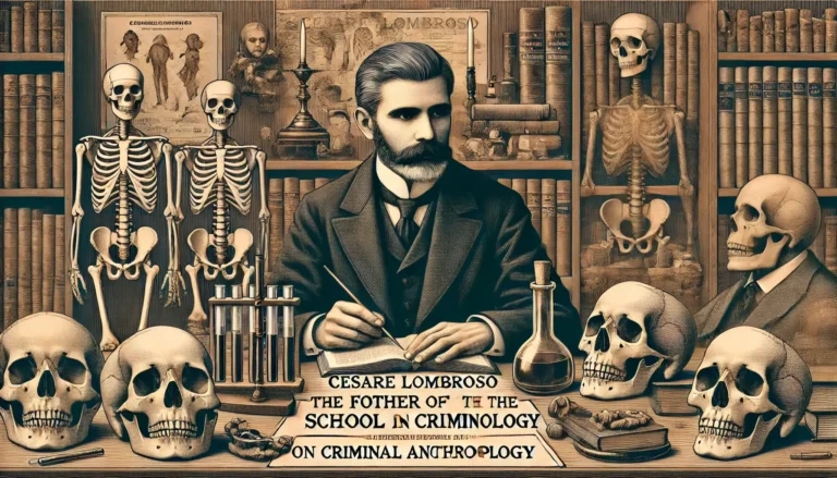 Cesare Lombroso analyzing anthropological traits in his lab