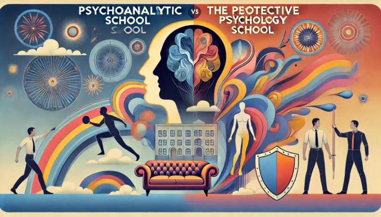 A visual representation of psychological defense mechanisms and their role in preventing criminal behavior. Psychoanalytic School: The Protective Psychology