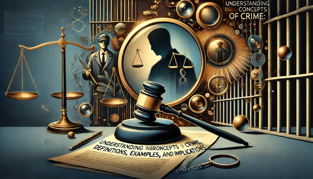 Conceptual image representing Narrow Concepts of Crime with justice scales.