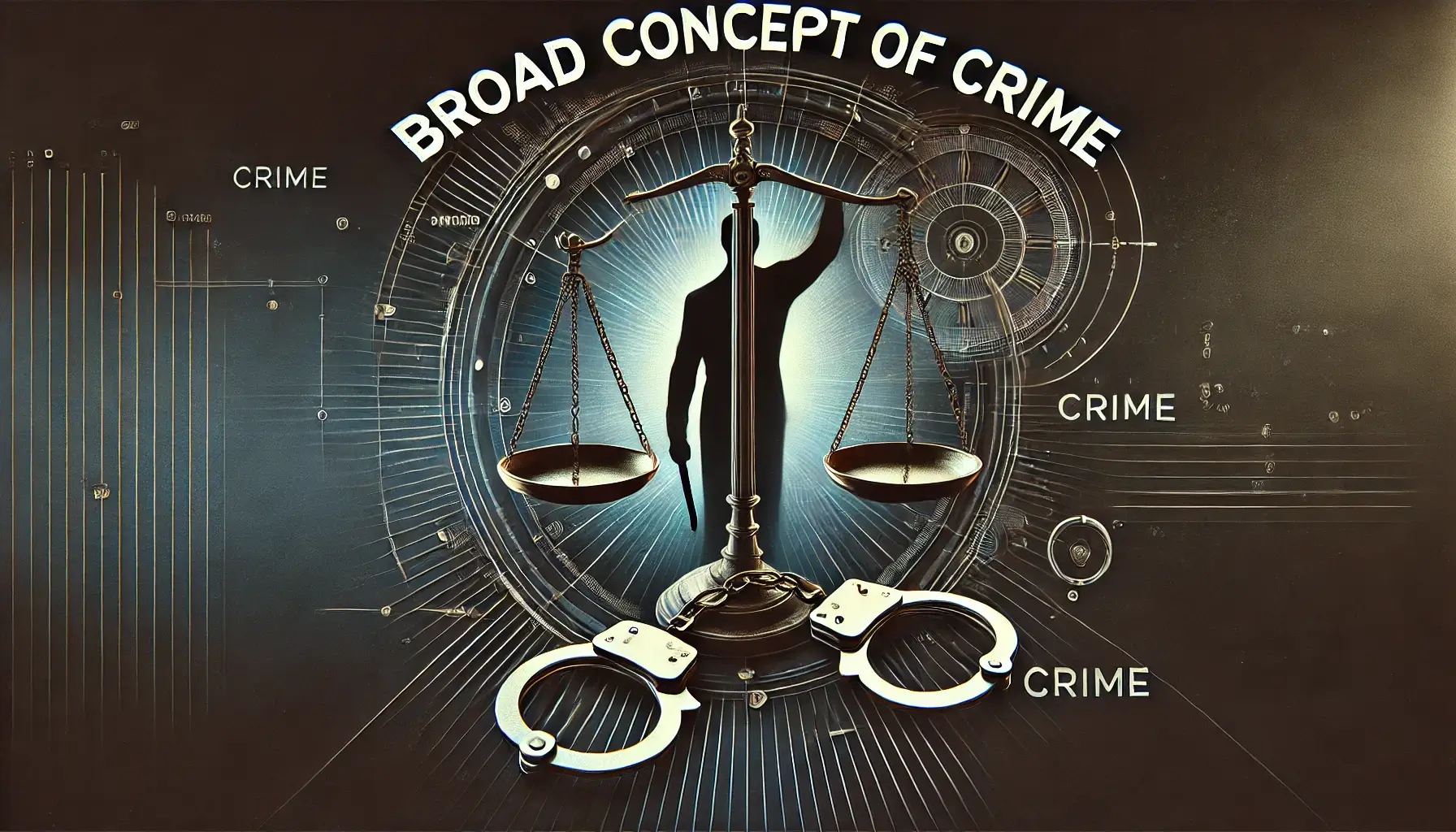 Visual representation of the broad concept of crime with key elements and text.